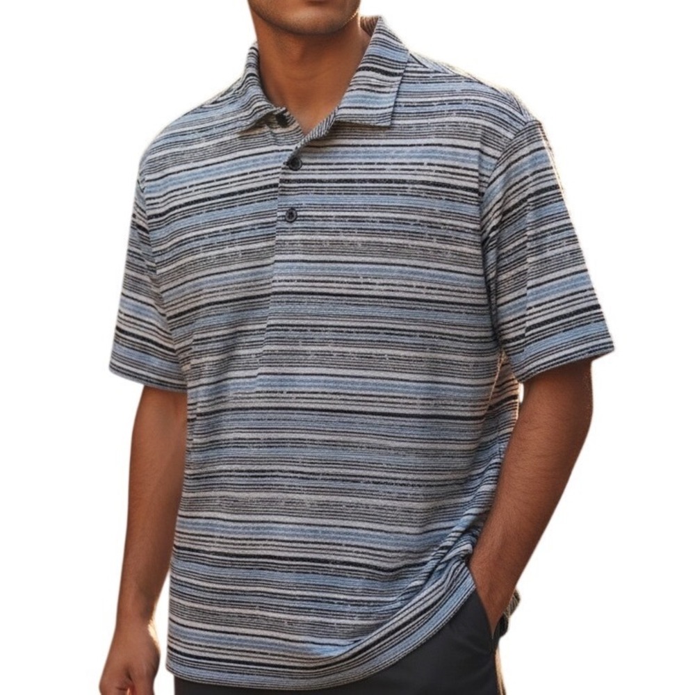 IBKUL Mens Short Sleeve Polo Golf Shirt Sm Blue Striped Athleisure Quick Dry